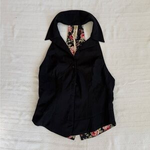 Black Sleeveless Top with Floral Detail